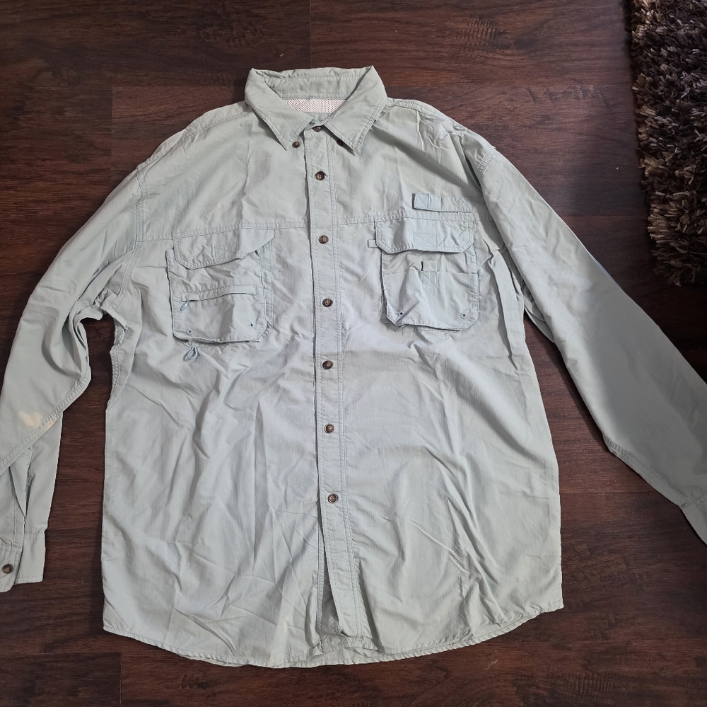 Wide World Sportsman Men's Green Short Sleeve Vented Nylon Button Front Shirt L